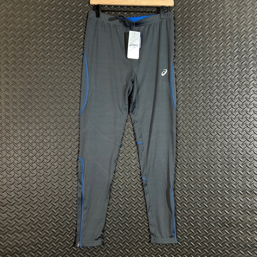 NWT Asics Dark Gray Blue Lined Tapered Athletic Active Training‎ Pants Men's S